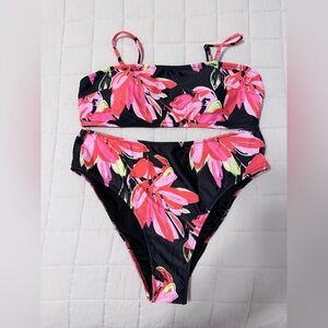 Floral Bikini Set in Black and Pink